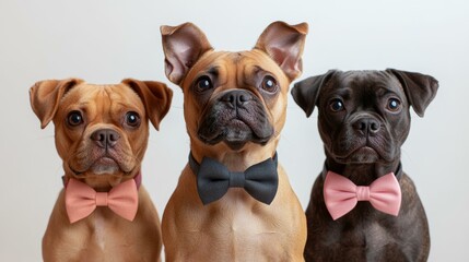 Fototapeta premium Three Dogs Wearing Bow Ties - Adorable Pet Photography