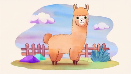 Obraz premium A funny alpaca animal drawing effect