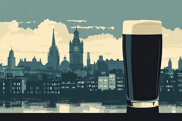Fototapeta premium Dublin's Skyline: A Toast to the City with a Pint of Guinness