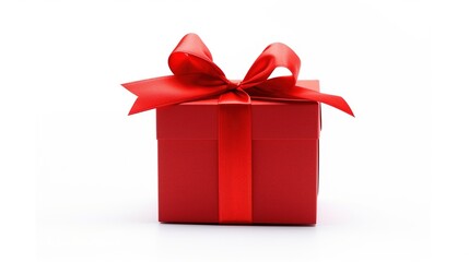 Red color gift box with red ribbon isolated on white background