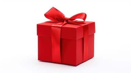 Red color gift box with red ribbon isolated on white background