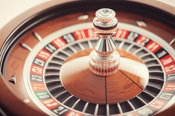 Close-up of a spinning roulette wheel in a casino.