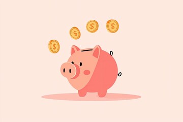 Saving Up: A Cheerful Piggy Bank Welcomes Golden Coins