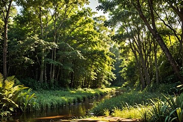 Obraz premium green forest in the morning