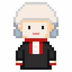 Pixel Art Character in Historical Costume with White Wig
