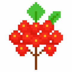 Fototapeta premium Pixel Art Red Flower with Green Leaves Retro 8 Bit Digital Illustration