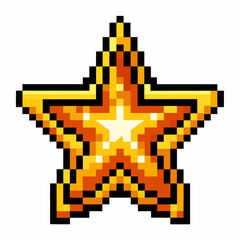 Obraz premium Retro Pixel Art Golden Star 8 bit Style Icon for Gaming, Design, and Illustration