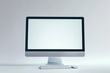 Fototapeta premium Modern desktop computer with sleek design, white background, office technology