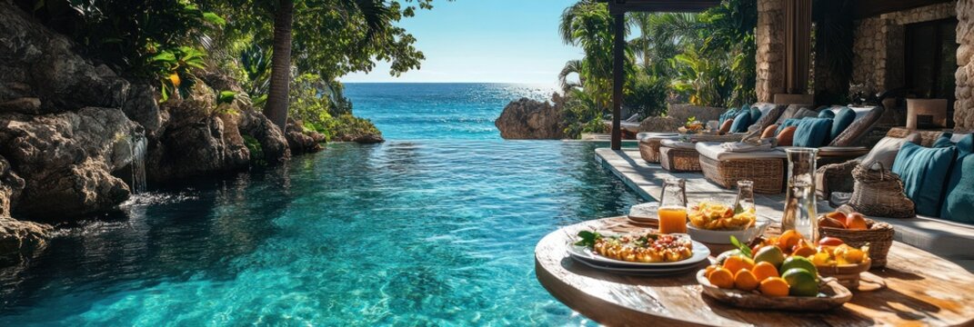 Tropical Poolside Breakfast with Ocean Views