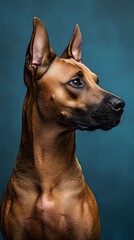 A Close-Up Portrait of a Brown Dog with Dark Eyes and a Black Nose