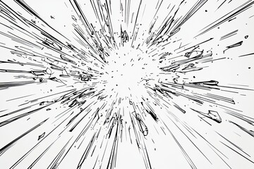 A Dynamic Burst of Black Lines Exploding Outward on a White Background, Creating a Sense of Movement and Energy.