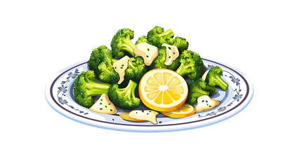 A plate of roasted broccoli with Parmesan cheese and lemon 