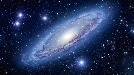 Naklejka premium A stunning view of a spiral galaxy, showcasing bright stars and cosmic beauty in the vast expanse of space.