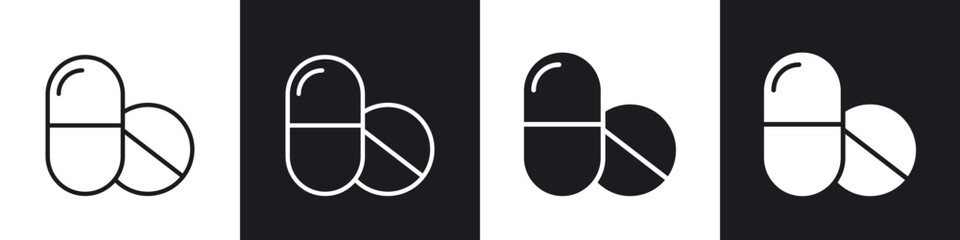 Medicine pills icon in filled and stroke