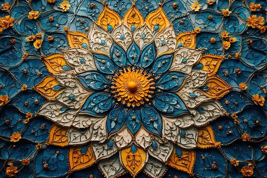 An intricate mandala design with calming patterns and colors symbolizing harmony and inner balance