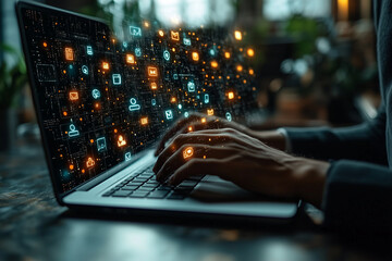 Les hommes d'affaires utilisent la technologie d'intelligence artificielle IA pour am&eacute;liorer l'analyse des donn&eacute;es sur l'efficacit&eacute; du travail et des outils efficaces. Lib&eacute;rer le potentiel de travail 