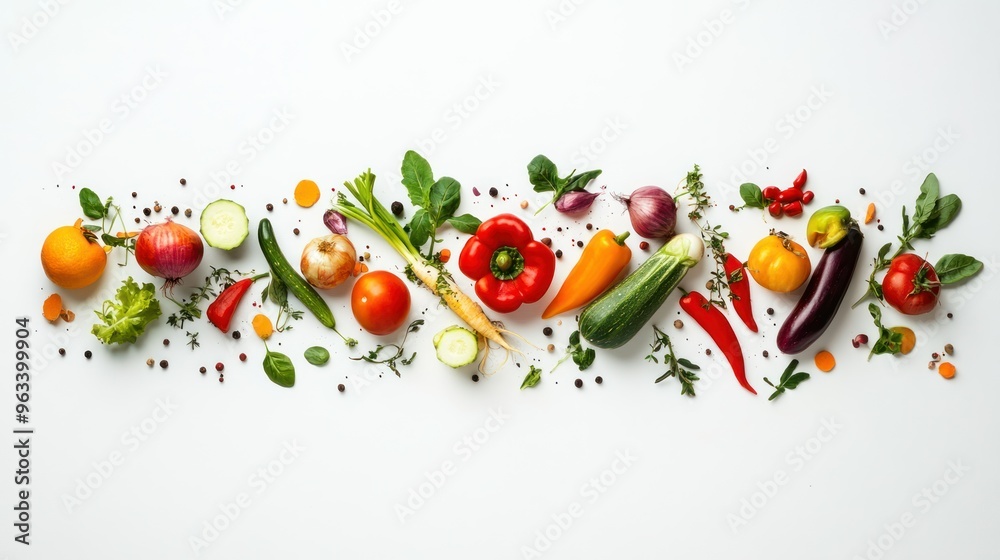 Wall mural Assorted Vegetables and Spices on a White Background