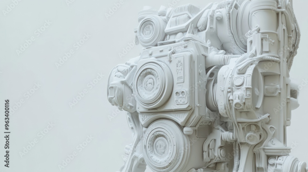 Poster white futuristic machine with intricate details
