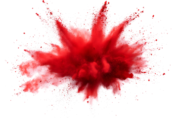 explosion of dry red paints on a transparent background. cloud and paint particles. Holi paint
