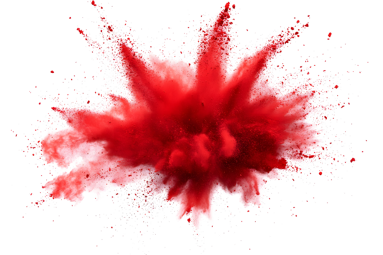 explosion of dry red paints on a transparent background. cloud and paint particles. Holi paint