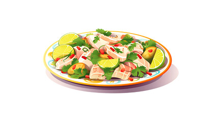 A platter of ceviche with fresh fish, lime juice, and cilantro transparent background 