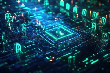 Fototapeta premium Glowing Key Symbol on a Circuit Board