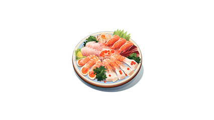 A platter of sashimi with thinly sliced raw fish and pickled ginger transparent background