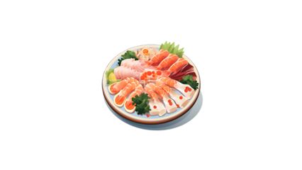 A platter of sashimi with thinly sliced raw fish and pickled ginger transparent background
