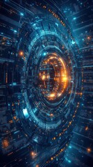 Fototapeta premium Abstract Futuristic Cityscape with Glowing Lines and Circles