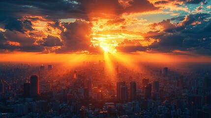 Fototapeta premium Golden sunlight from skycraper