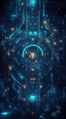 Abstract Digital Interface with Glowing Lines and Circles