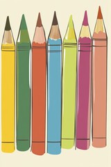 Colorful Crayons in Row on Soft Background