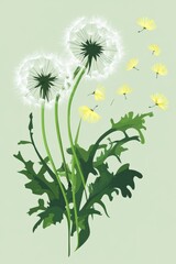 Obraz premium Illustration of Dandelions with Seeds on Soft Green Background