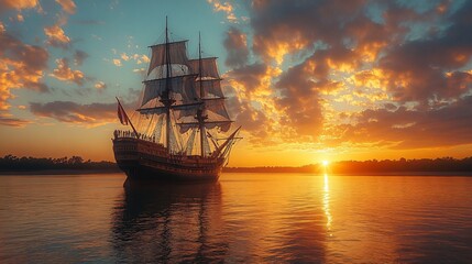 Fototapeta premium Antique Ship with copy space