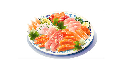 A platter of sashimi with thinly sliced raw fish and pickled ginger transparent background