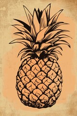 Obraz premium Vintage Illustration of a Pineapple on Textured Background