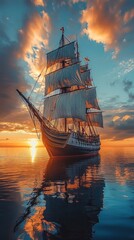 Obraz premium Antique Ship at sunset