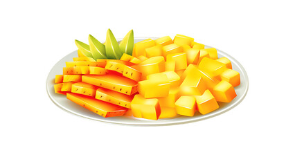 A platter of sliced mango, papaya, and pineapple transparent background 