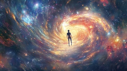 Celestial Serenity - Surreal Abstract Art of a Floating Figure in Cosmic Space with Galaxies and Stars