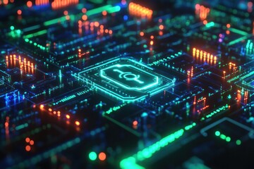 Obraz premium Abstract Circuit Board with Glowing Symbol