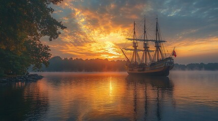 Fototapeta premium Antique Ship with copy space