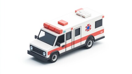A 3D model of an ambulance, symbolizing emergency medical services and transportation.