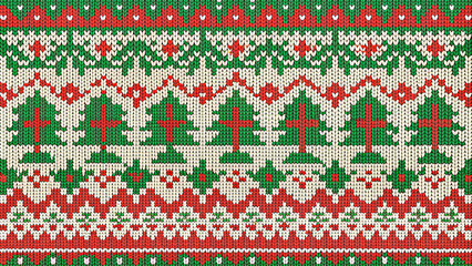 Festive Knitted Pattern in Traditional Colors Representing Christmas Sweater Design
