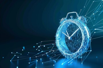 Digital stopwatch clock  in low poly wireframe, smart timing technology, precision and accuracy in time management. Fitness and Performance Tracking, Timekeeping in Competitive Sports.
