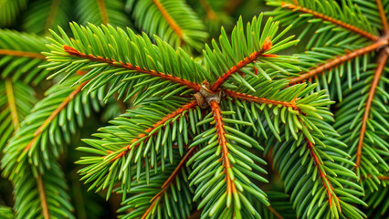 Fototapeta premium Vibrant Green Fir Tree Branch in Close-up Style Representing Natural Freshness and Winter Season