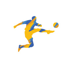 Soccer Player in Action with Yellow and Blue Paint Splashes