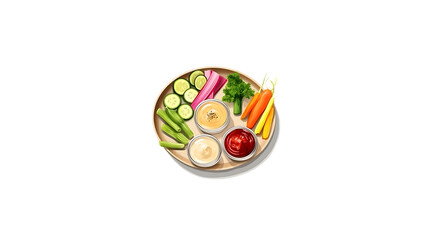 A tray of vegetable crudites with hummus for dipping transparent background 
