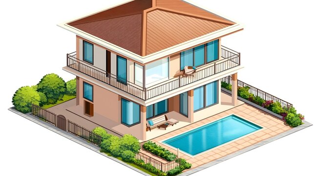 Beautiful modern house with a pool, lush garden, and stunning architecture, ideal for family living and relaxation.