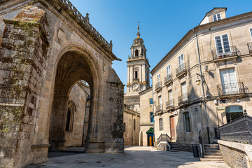 Obraz premium Lugo Cathedral in the center of the old town, surrounded by the Roman wall, a World Heritage Site, Galicia.