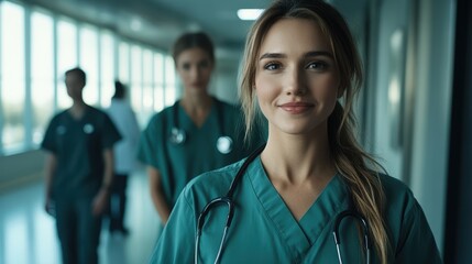 Fototapeta premium The Nurse in Green Scrubs